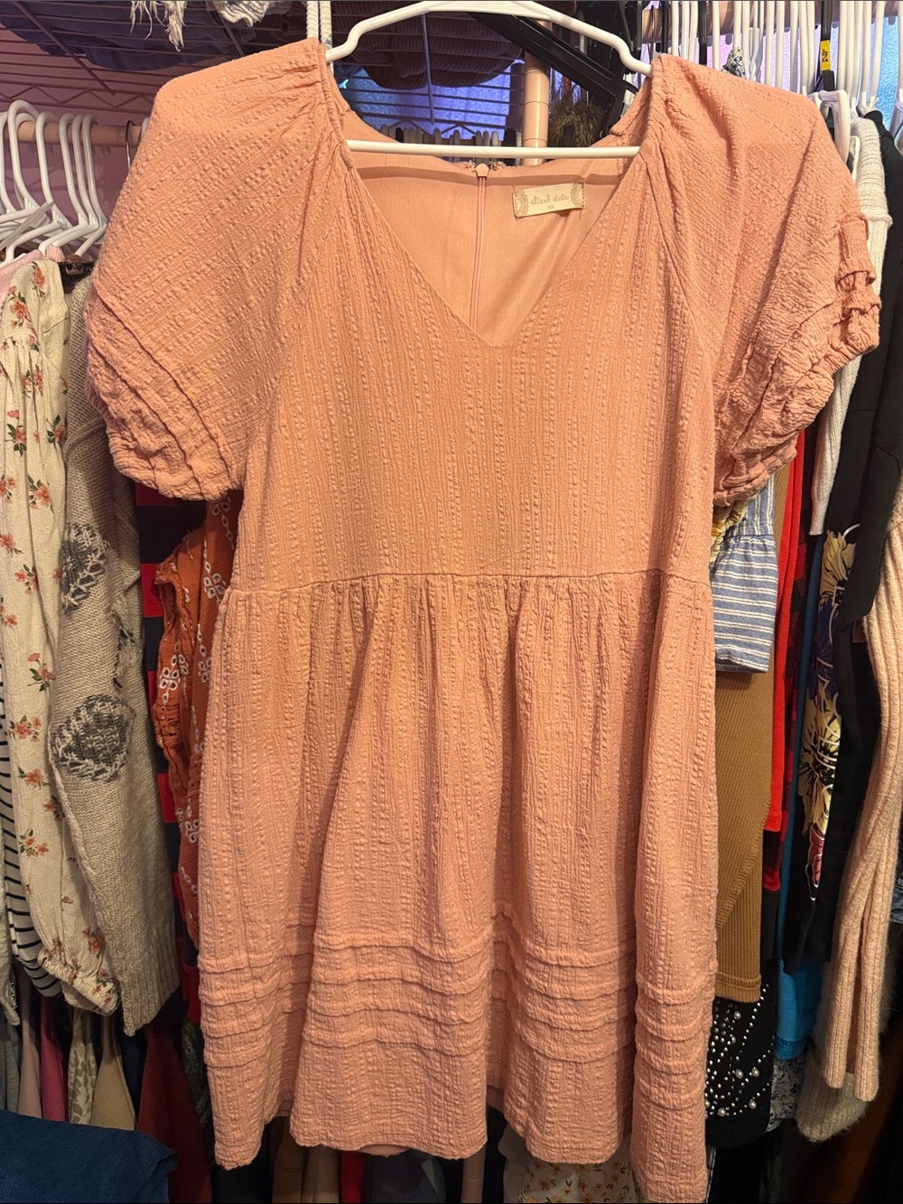 Altar'd State Blush Pink Textured Babydoll Dress